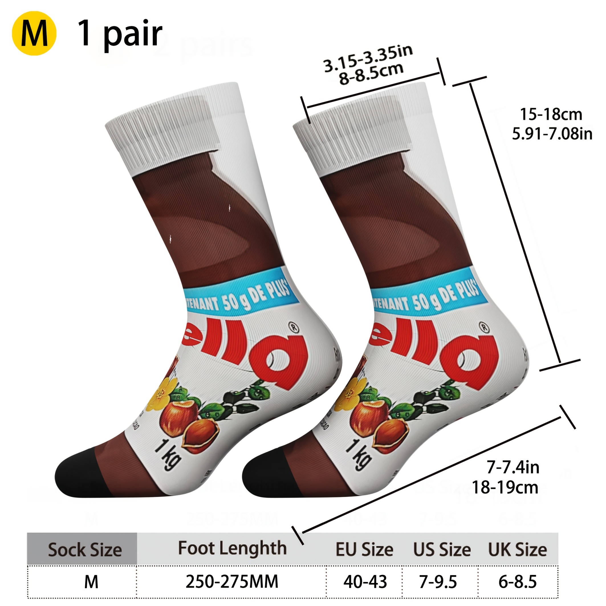 Image of 1 Pair Of Men's Long Tube Socks - Chocolate Spread Pattern, Hip-hop Harajuku Style, Trendy Socks, Hand Wash Or Machine Washable - Ideal For Christmas Gifts And Casual Wear, In Sizes S, M, L