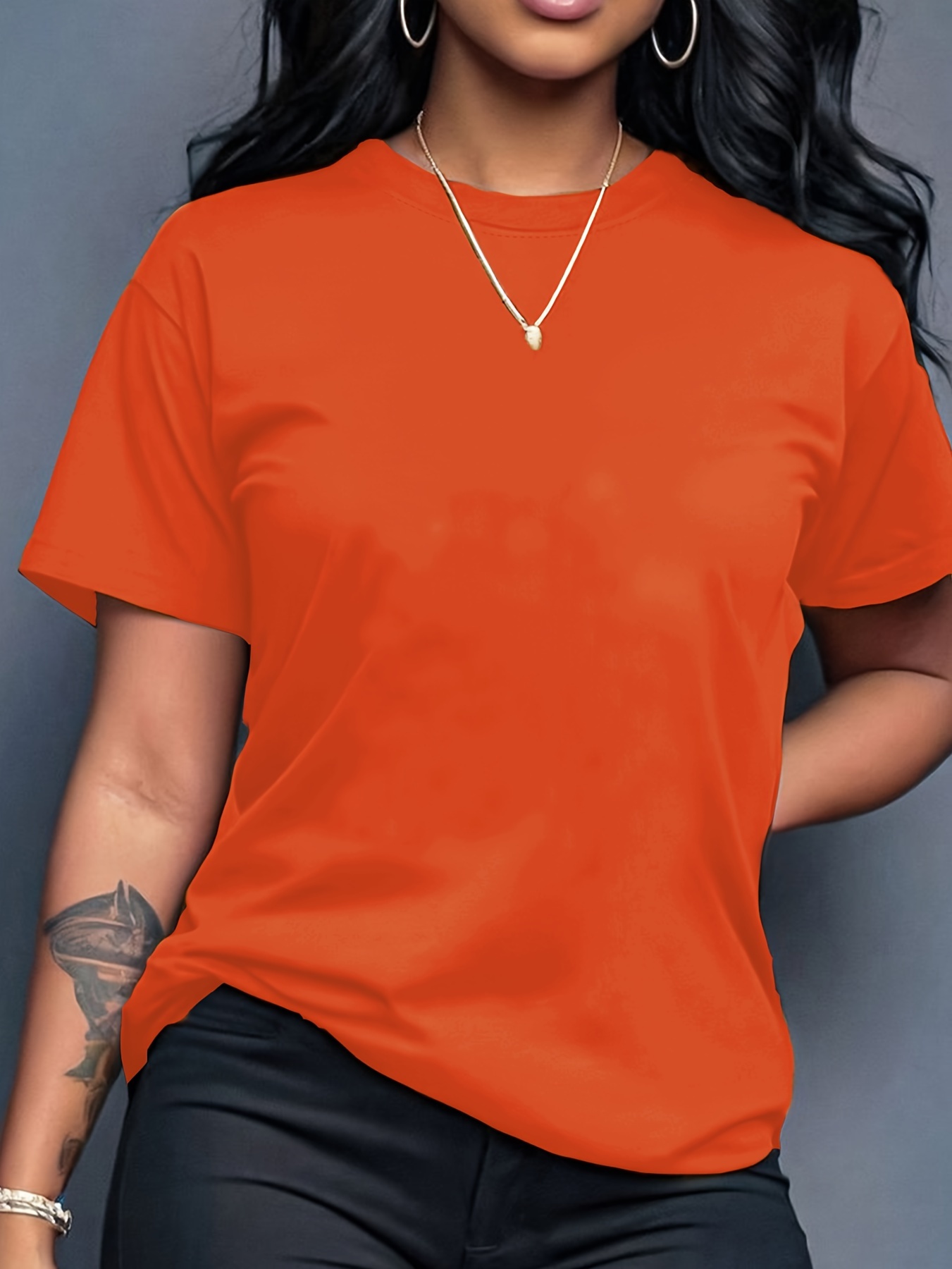 Women's Vibrant Orange Crew Neck T-Shirt - Soft Stretch Casual Short Sleeve Top, Breathable Regular Fit for Spring & Summer, Machine Washable, Casual Attire, Simple Timeless Design, Comfortable Fabric