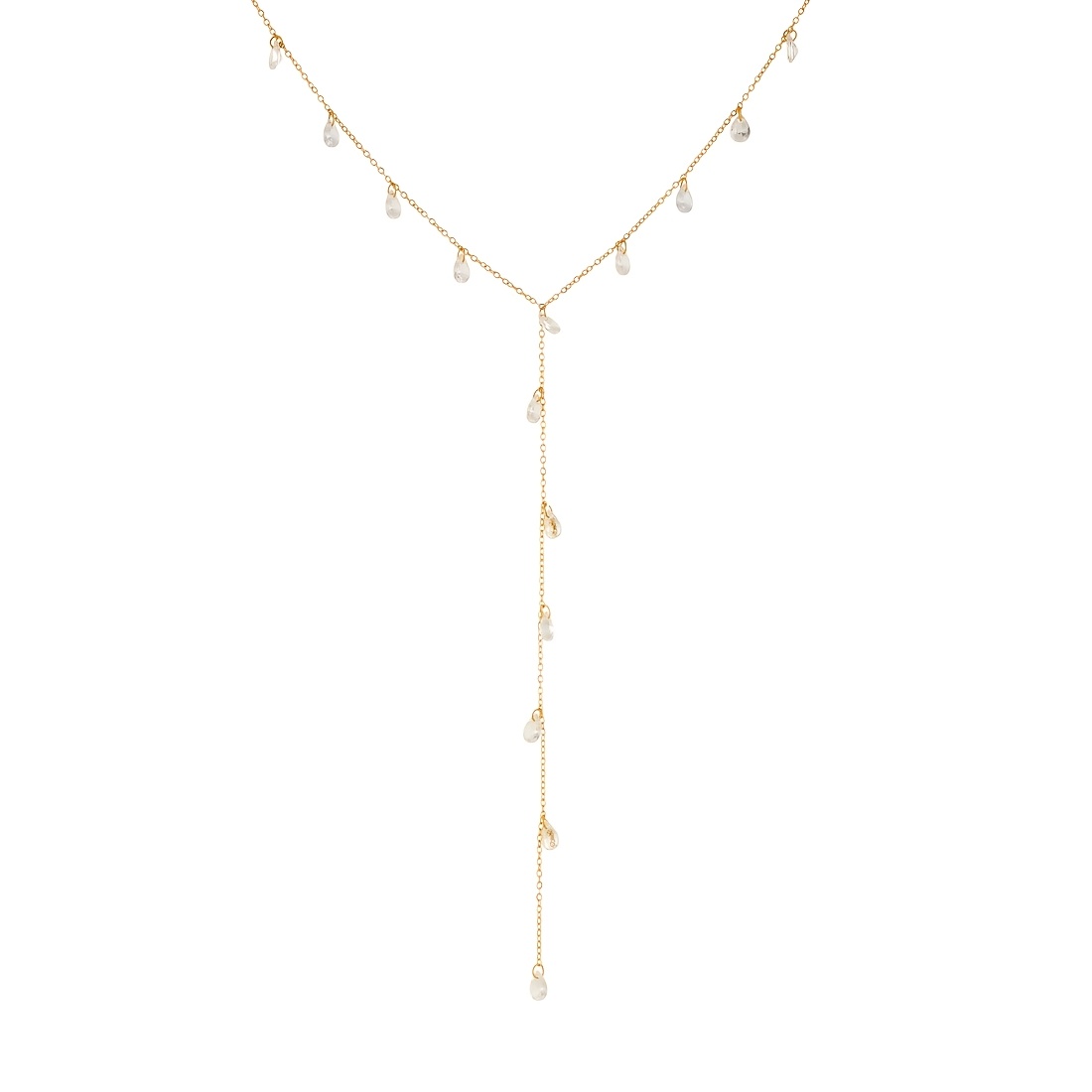 Minimalist 18k Plated Stainless Steel Necklace with Clear Drop Charms