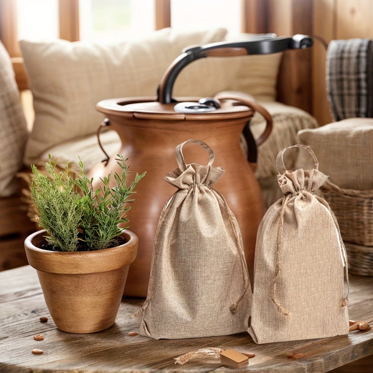 3pcs Burlap Bags with Drawstring, Multipurpose Party Decorations