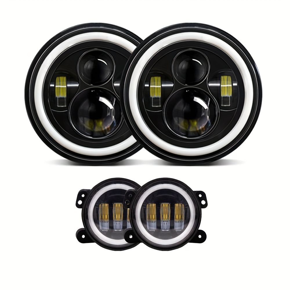 Pair 7" Led Headlights / 4" Fog Lights / 7"+4" Combo Headlamps Kit For For Wrangler Jk Tj 2007-2018, High/low Beam Halo Angel Eyes Drl, Round Led Headlamps Fog Lamps
