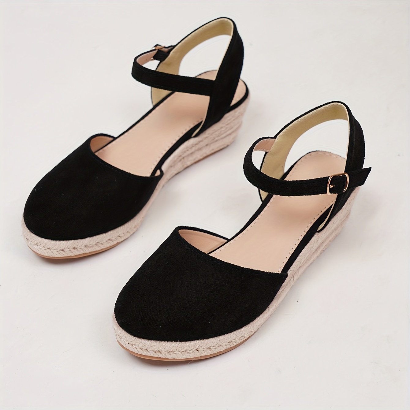 womens solid color gentle sandals ankle   strap platform soft sole summer shoes espadrilles wedge vacation shoes 0