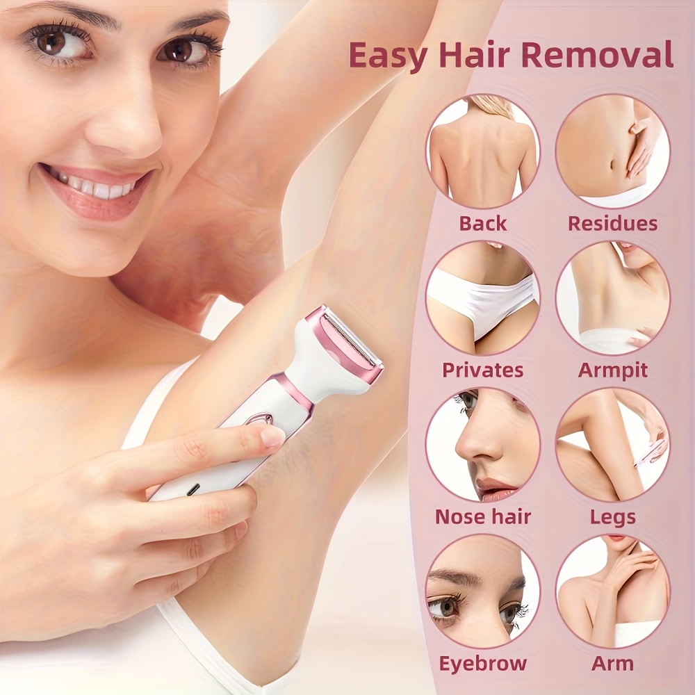 feiyba 1 قطعة مزيل شعر نسائي 4 في 1، قابل للشحن عبر usb - إزالة غير مؤلمة للوجه/الأرجل/منطقة البكيني/ الحواجب، تصميم صديق للسفر، هدية مثالية لها، هيبواليرجنيك، مع led لإظهار حالة العمل، فاعلية  ، أداة تقليم البكيني، وسيلة لتنظيف الأرجل، جهاز سريع الاستخدام ومحمول، بناء متين، خامات آمنة وذو فعالية متعددة، وحدة تقليم دقيقة، العناية الشخصية والجماع النسائي تفاصيل المنتج 4