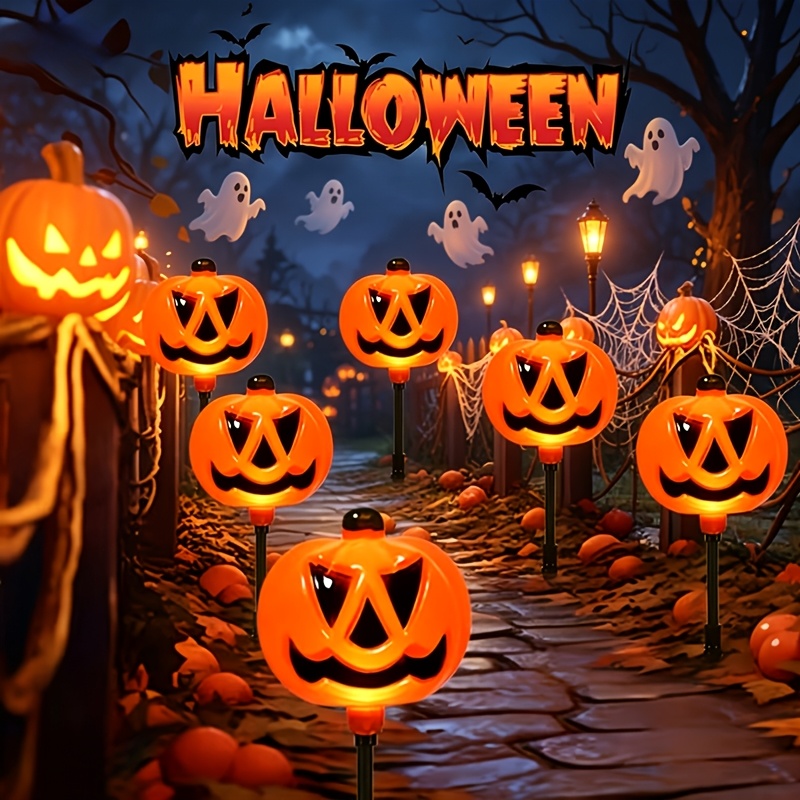 TEMU 6pcs Set Of Solar Outdoor Pumpkin Lights, Garden Channel Pole Lights, Outdoor Halloween Decoration, 8 Of Led Lights, Outdoor Solar Pumpkin