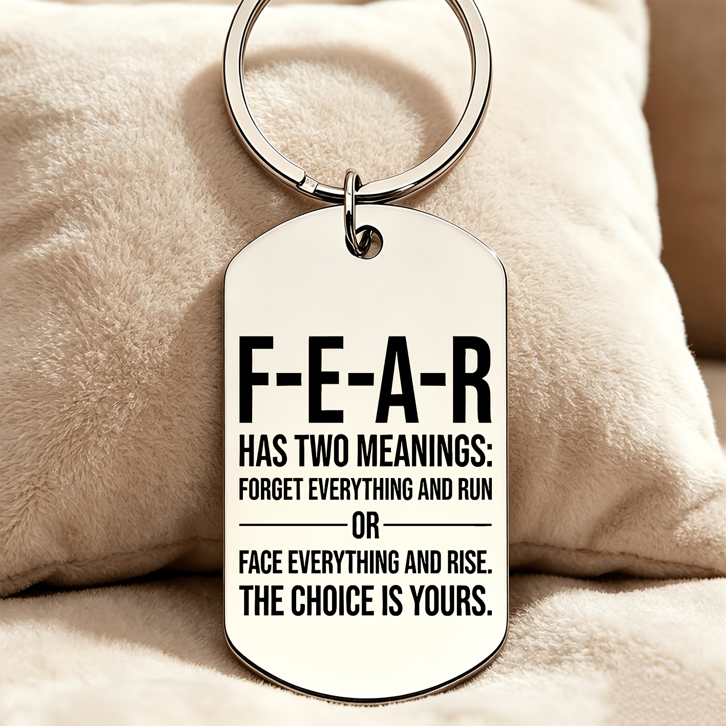 TEMU 1pc, Inspirational Quote "fear Has 2 Meanings: Everything And Run Or And Rise", Inspirational Stainless Steel Keychain, Is An Inspirational Gift