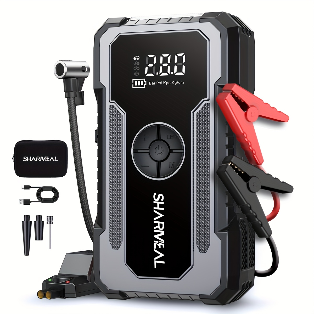 TEMU Portable Jump Starter With Air Compressor 3000a , Digital Tire Inflator, Fast-charge Usb & Led Emergency Light Compact, Flashlight.
