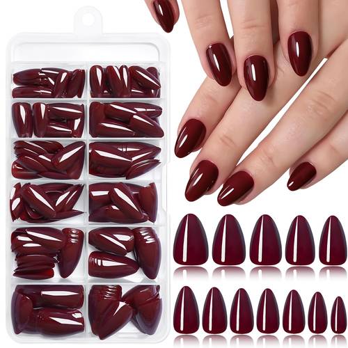 120pcs burgundy almond press on nails short nails short nails press on nail almond red wine nail full cover false nail women artificial