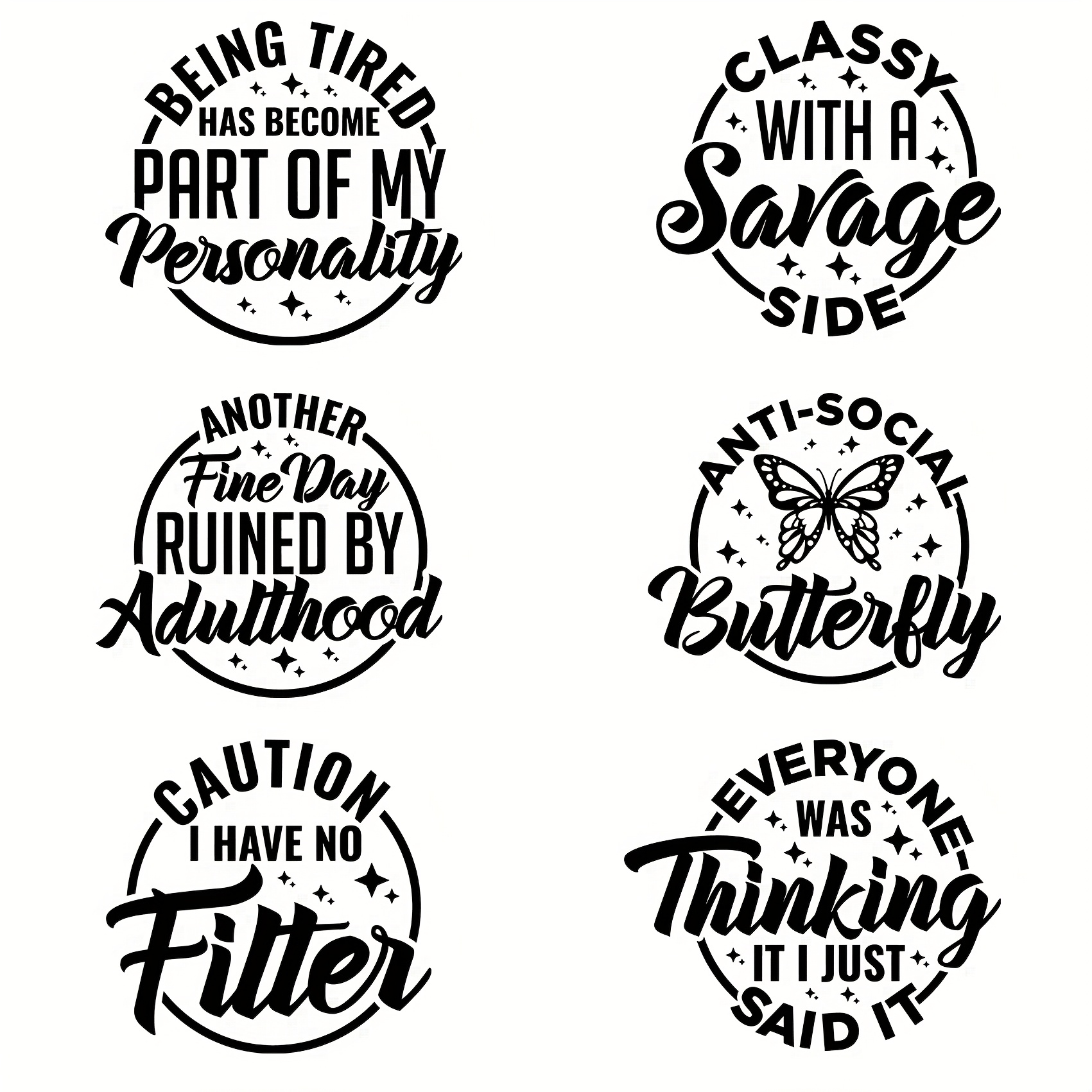 

6-pack Sarcastic Quotes Iron-on Heat Transfer Patches, /jean/backpack Decals, Non-woven Plastic Material, Men's Fashion Accessories