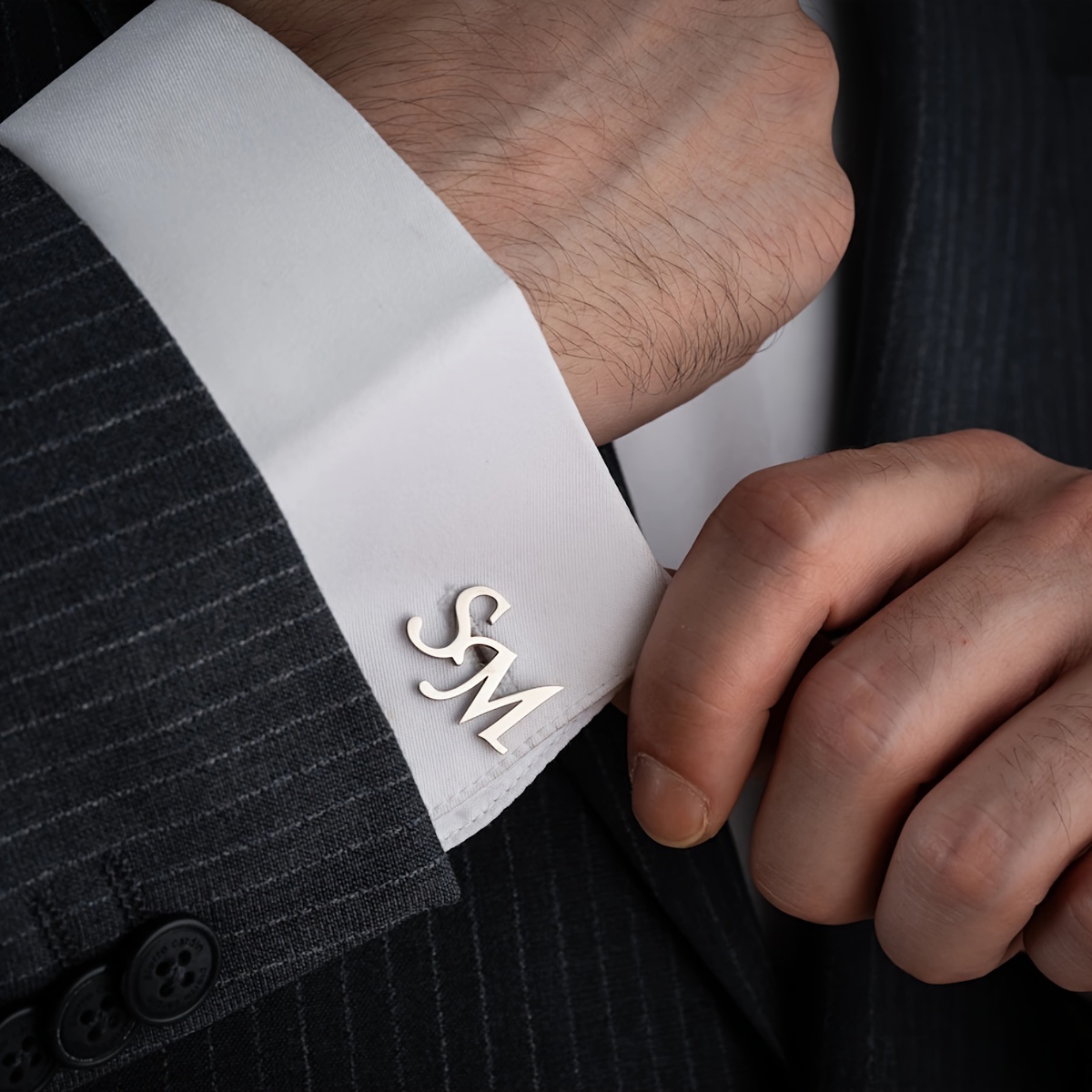 TEMU Elegant Personalized Stainless Steel Cufflinks - Custom Initial Letter Design, Couples Matching Cufflinks Set, Suit Shirt Accessory, Fashionable