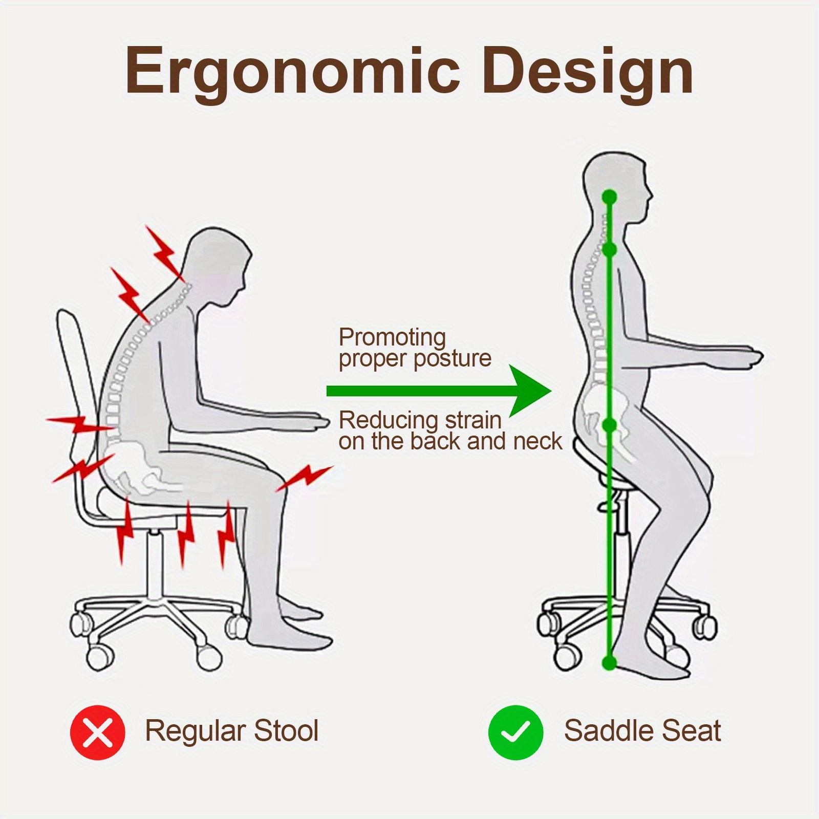 Swivel Adjustable PU Leather Chair - Ergonomic Saddle Stool with Wheels | for Drafting, Office, Clinic, Beauty & Tattoo - Metal Frame, Polished Finish, Memory Foam