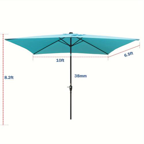 rectangular patio umbrellas with solar powered led lights measuring by 6 5 feet featuring a crank mechanism and push button tilt ideal for outdoor spaces like gardens backyards and swimming pools