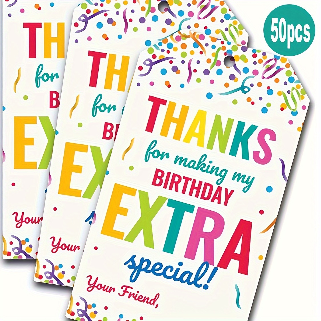 

50 Pcs Birthday Party Favor Tags With String For Candy Treat Bags, Classroom Student Gifts -, Personalized Appreciation Hang Tags "thanks For Making My Birthday Extra Special