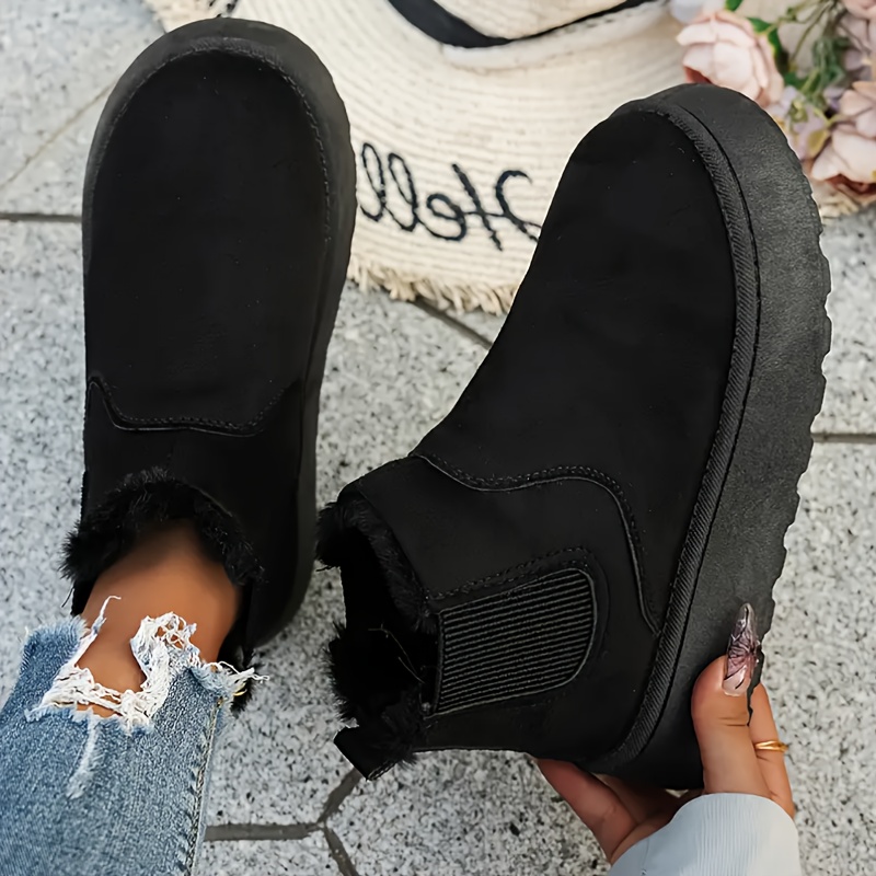 

Women's Boots - Casual Black Slip-on Ankle Booties With Sole, Cozy Fabric , And Side Panels For Comfortable Outdoor Wear, Winter Boots