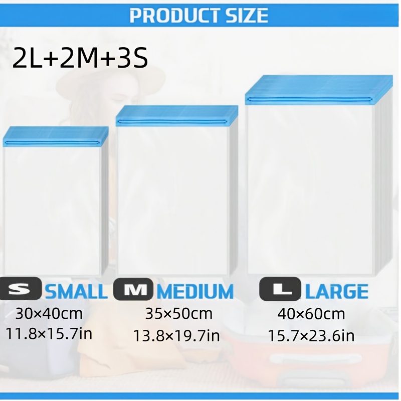 7pcs-: Compression Bags - Space Saver Bags No Vacuum or Pump Needed for Travel. Hand Roll Style Designed Specifically for Frequent Travelers, Easy to Use, Hand Roll Storage Bag Fits in Your Pack Perfectly for Dry and Wet Separation Organization