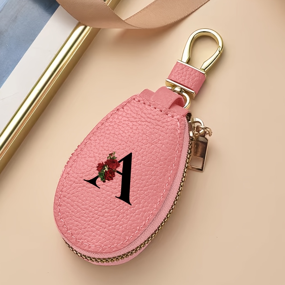 TEMU Watermelon Textured Key Organizer, Premium Material, Personalized Letter Print Statement, Zipper Closure Anti-drop Design, Multi-functional