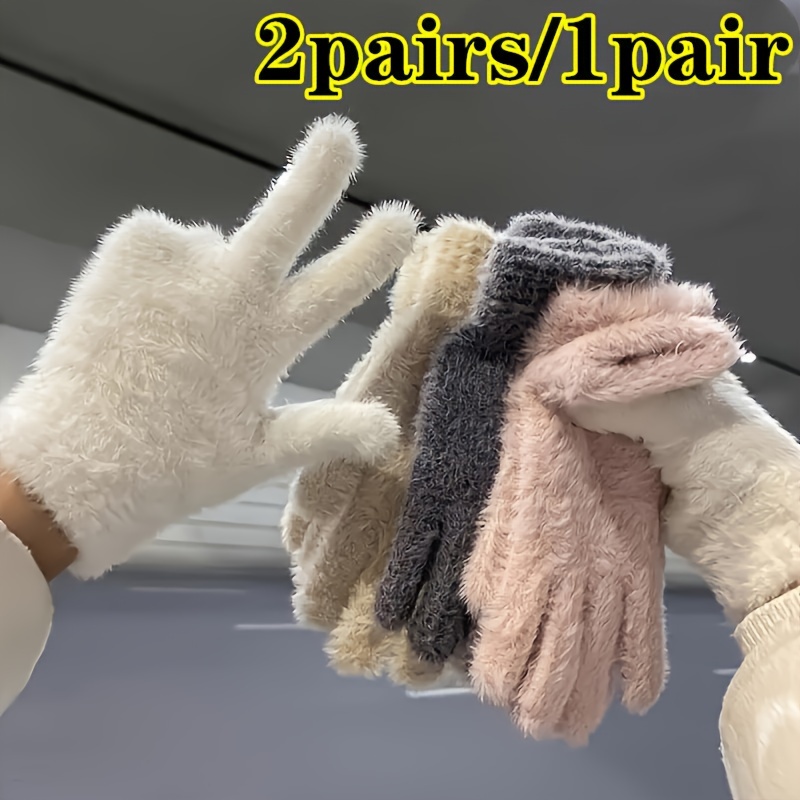 

Gants d'Hiver Chauds Doublés de Fourrure , Gants Tricotés à 5 Doigts, Convient aux Filles Gants d'Hiver Confortables en - Chauds, -Vent, Gants de Vélo Compatibles Écran à Doigts Complets