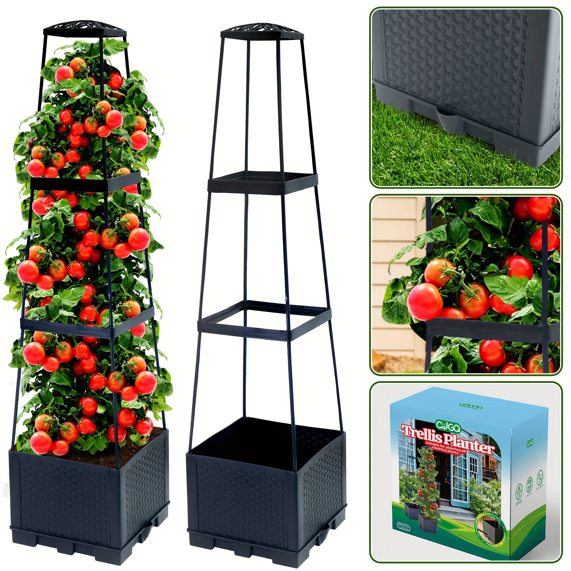 

2 Pack 44.8inch Tomato Planter Box With Trellis Self-watering Tomato Cage With Trapezoidal Trellis Climbing Plants Garden Indoor Outdoor