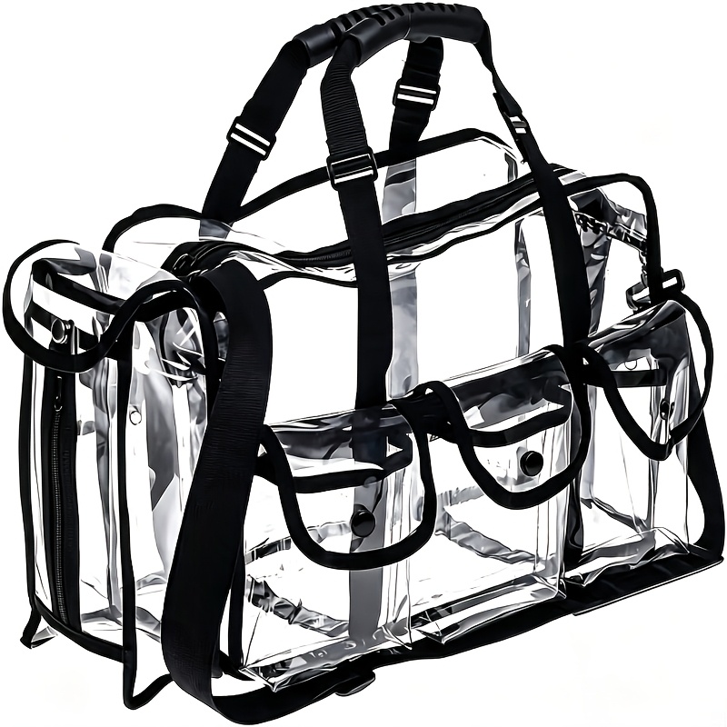 TEMU 1 Set Of Super Large Capacity Professional Transparent Pvc Makeup Bag, Suitable For Men And Women, Large Storage Bag, , With 3 External Pockets