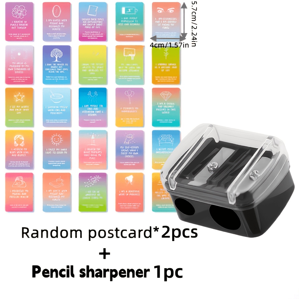 TEMU High-quality Minimalist Black Makeup Pencil Sharpener, 3pcs [1 Sharpener + 2 Random Postcards], With A Storage Cover Design. Perfect For As A