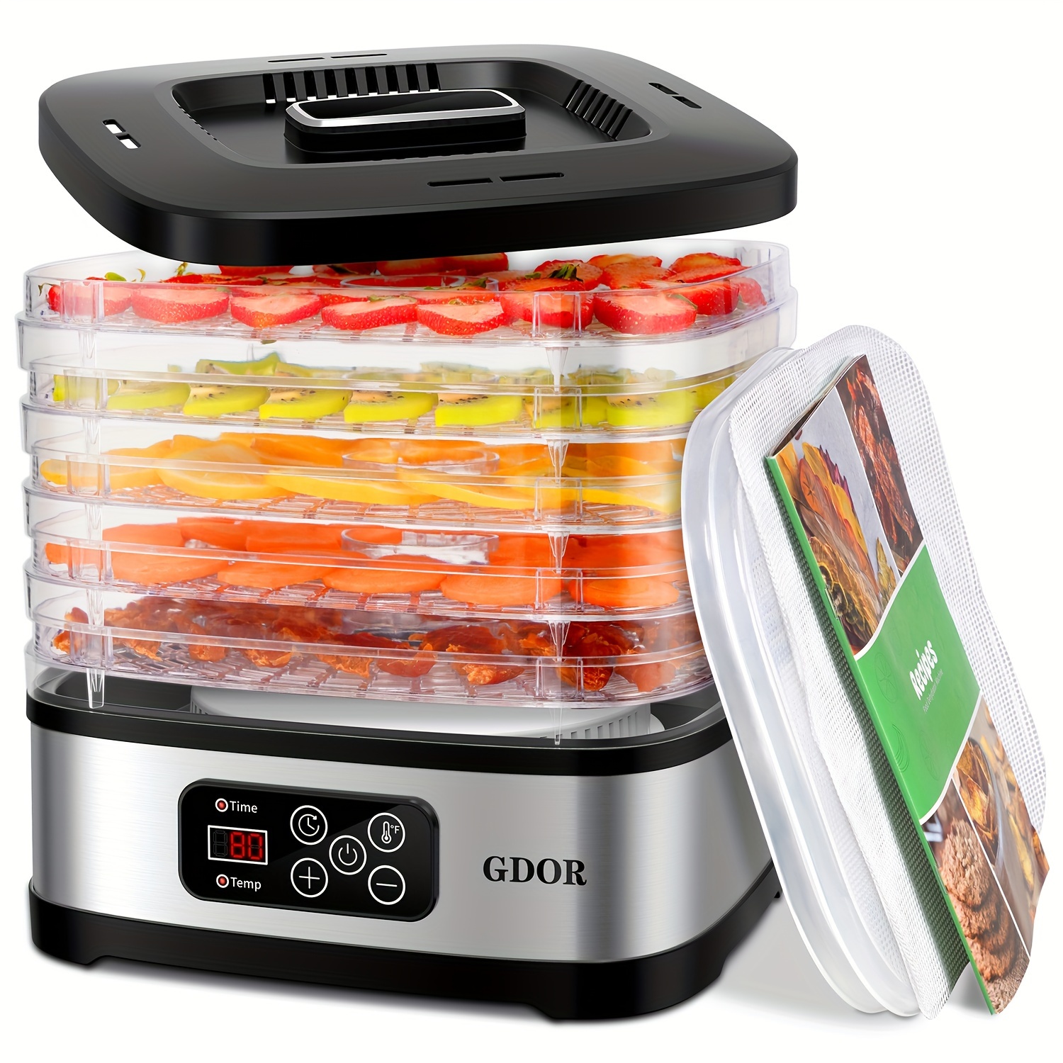 

Gdor 5 Trays Dehydrator Includes , Fruits Roll Sheet, Recipes, & 72h & Led Display, For , , , , Dog Treat, Bpa-free.