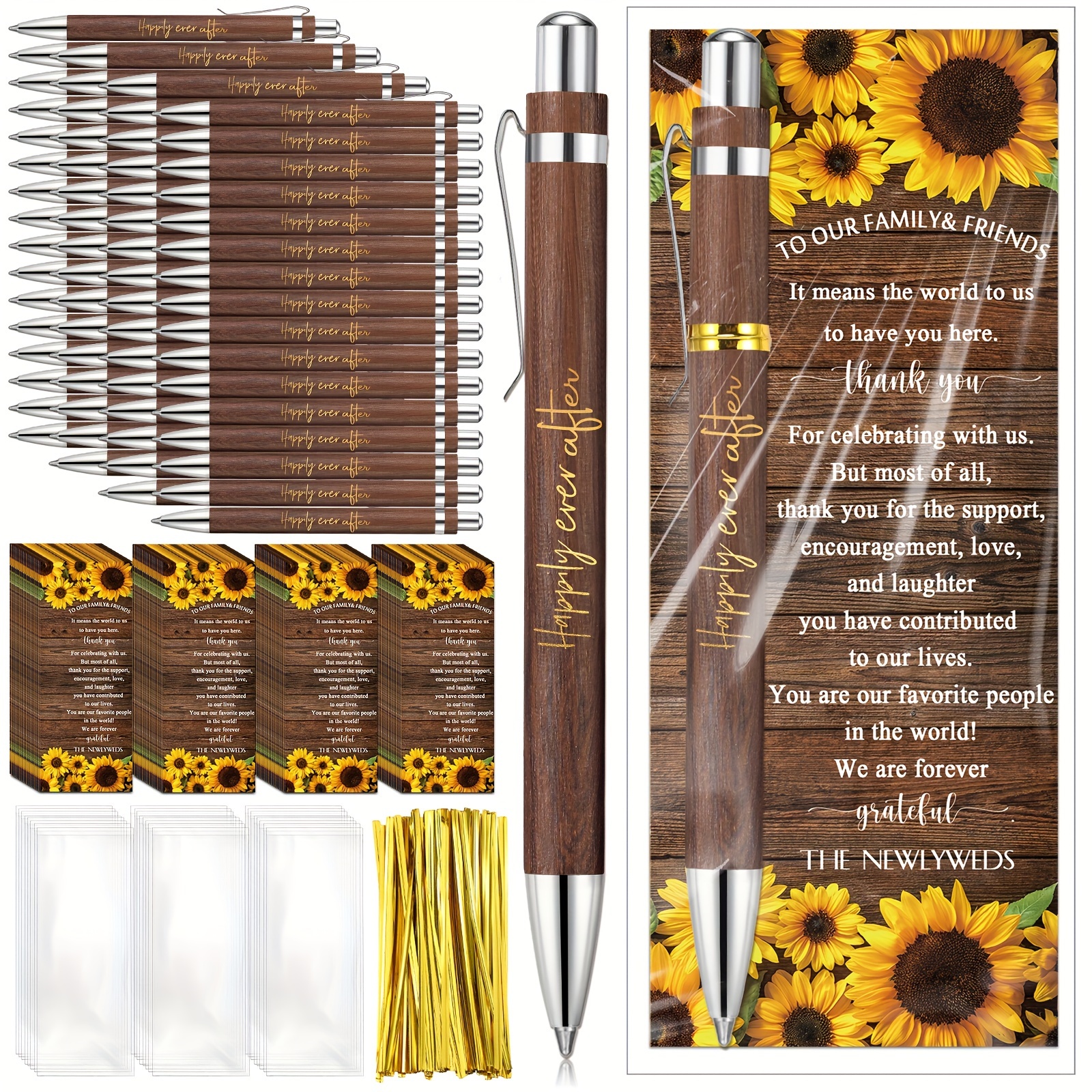 

60 Sets Sunflower Wedding Party Favor For Guests Bridal Shower Thank You Gifts Bulk Bamboo Ballpoint Pens With Thank You Cards Organza Bag For Wedding Bridal Shower Party