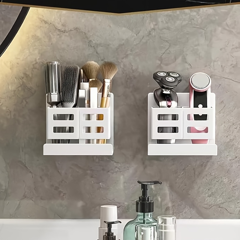 2-pack Adhesive Wall-mounted Shower Caddy Organizer - Floating Bathroom Shelf For Cosmetics, Hair Dryer, Brushes - Plastic Hanging Storage Rack Suitable For Shower And Toilet Paper