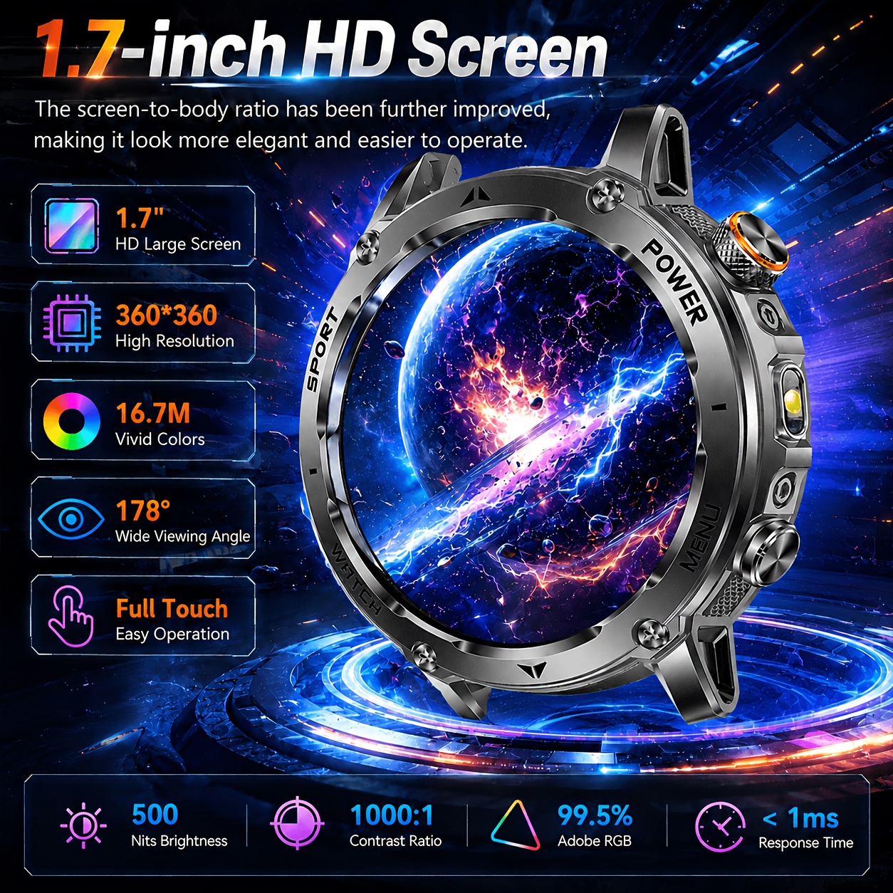 2026 Latest Model Men's Smartwatch with 1400mAh Battery