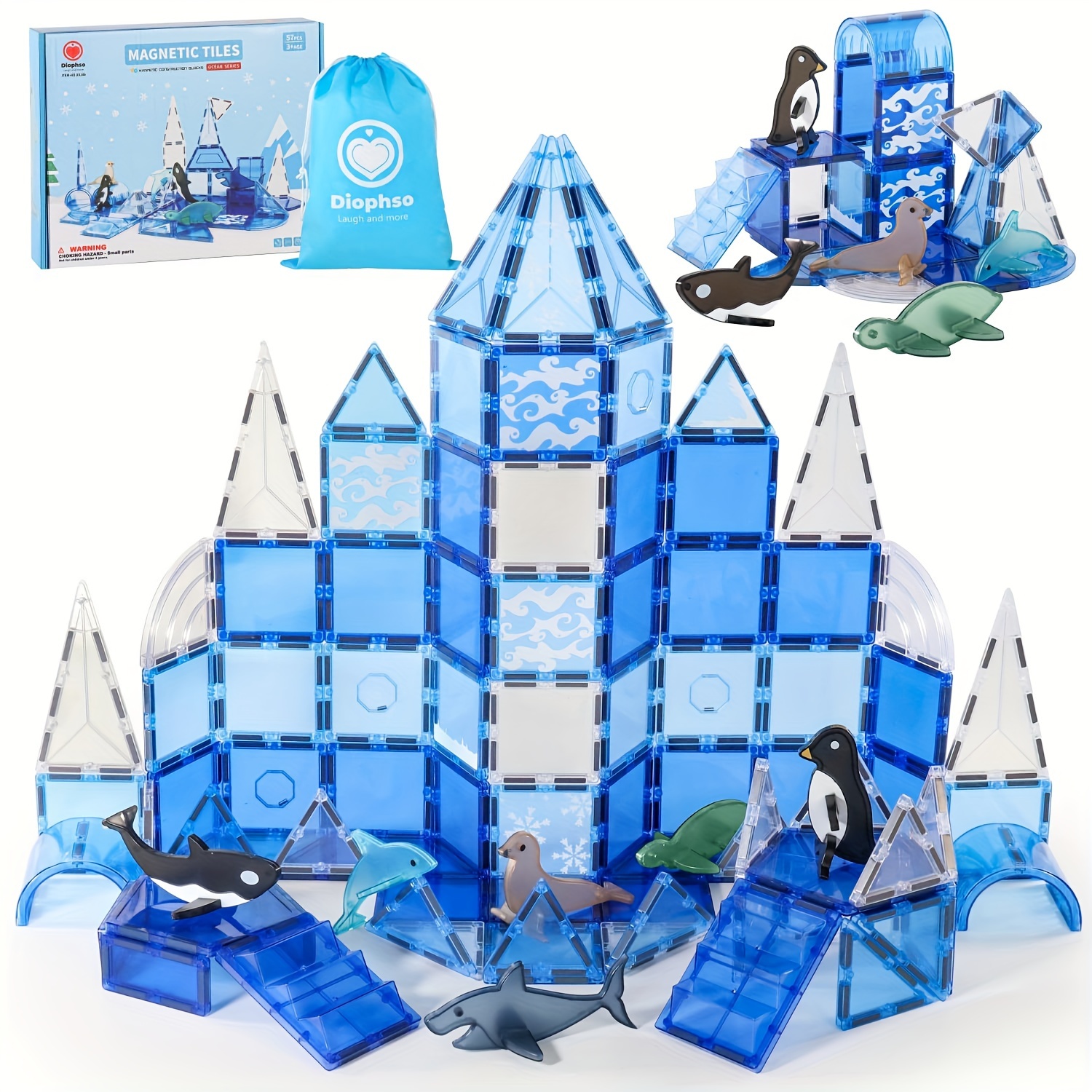 

57 Pieces Magnetic Tiles For Kids 3-8, Arctic Animal Magnetic Building Set With 6 , Educational Magnet Blocks Toddlers, Birthday Gifting For Boys Girls 4-6