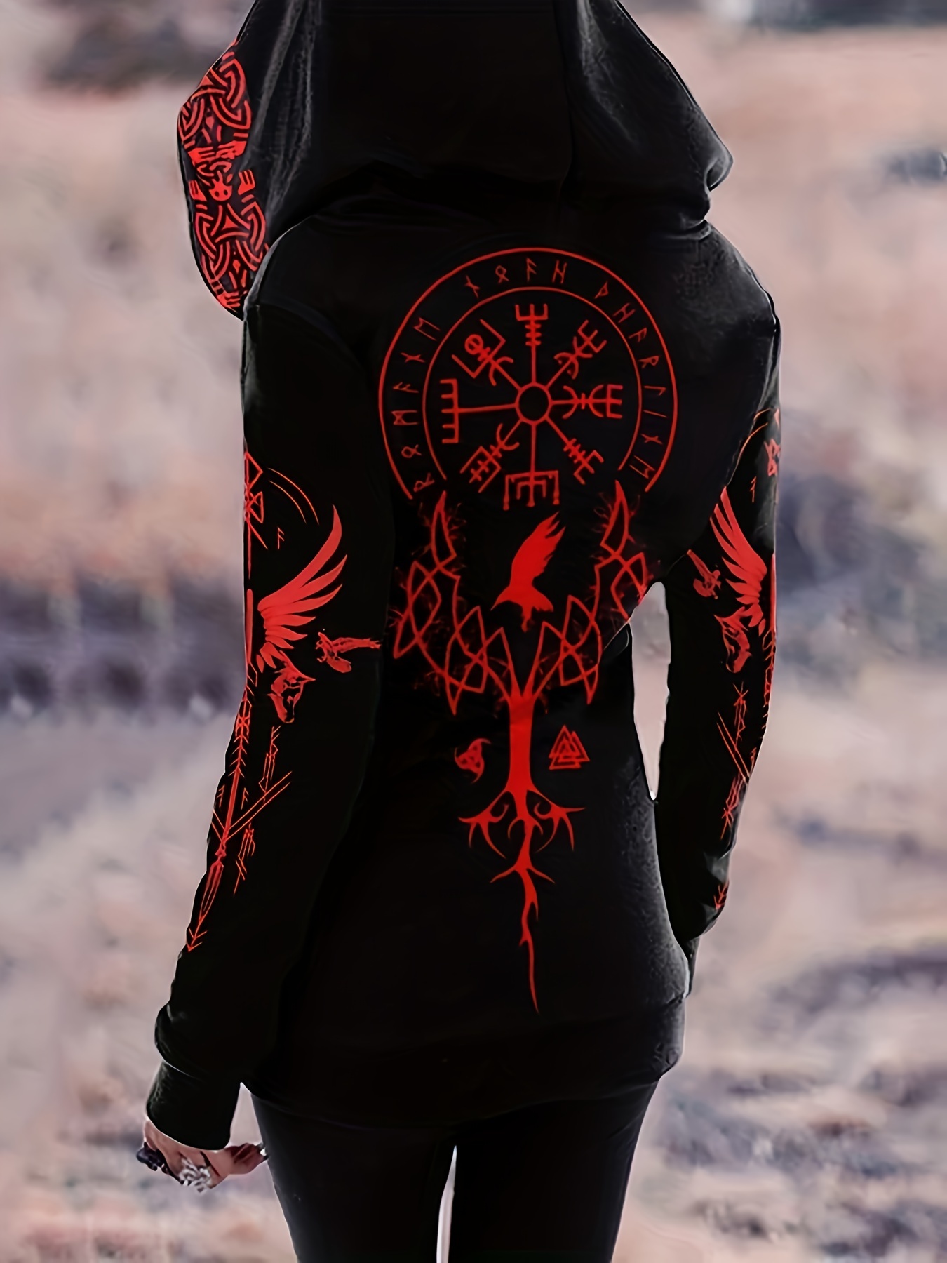 トップス Tribal Zip Up Hooded Sweatshirt tribal viking contrast print zipper hoodie - Temu