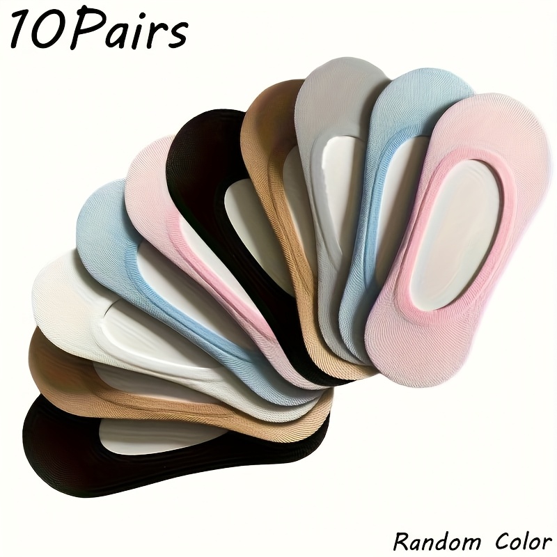 Image of 10 Pairs Of Women's Spring And Summer Non Slip Invisible Socks - Breathable Random Color Boat Socks, Soft Polyester Fiber , Shallow Mouth Design Comfortable, Cute Socks