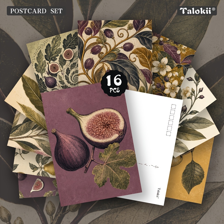 TEMU Ensemble de 16 cartes postales vintage représentant des figues et des olives, ensemble de cartes postales illustrées en détail dans antique de