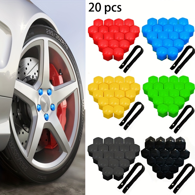 Lot de 20 cache-écrous de roue chroés universels de 19 avec outil