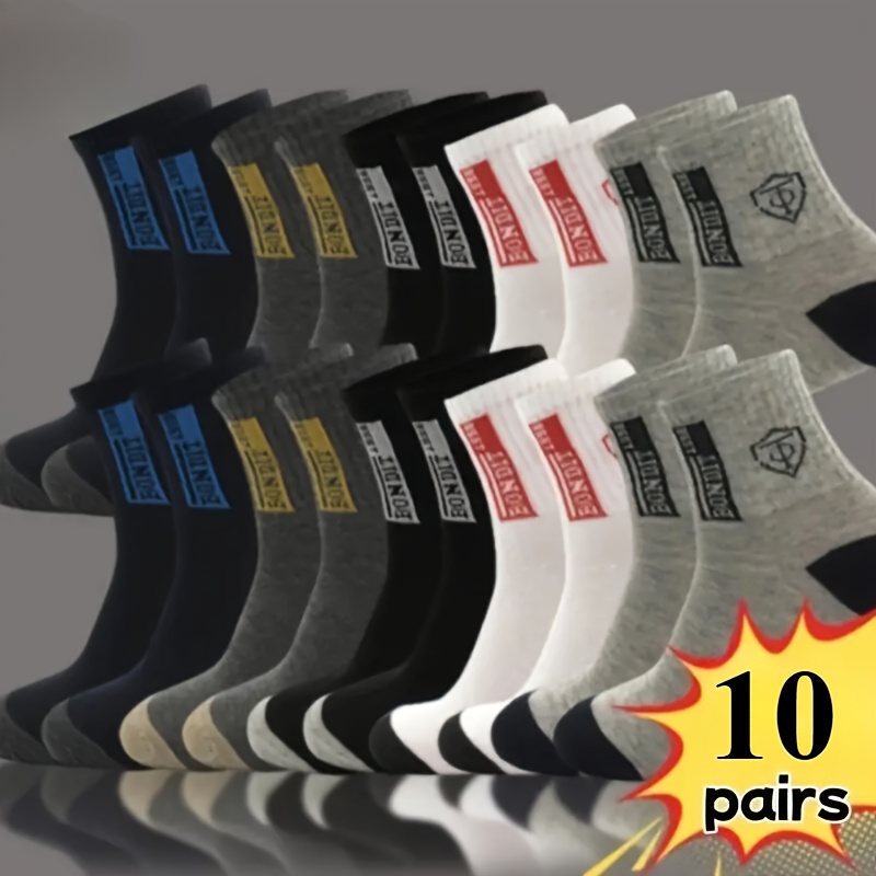 TEMU 10 Pairs Of Men's Trendy Breathable Crew Socks, Comfy Casual Soft Thermal Socks, Winter & Autumn