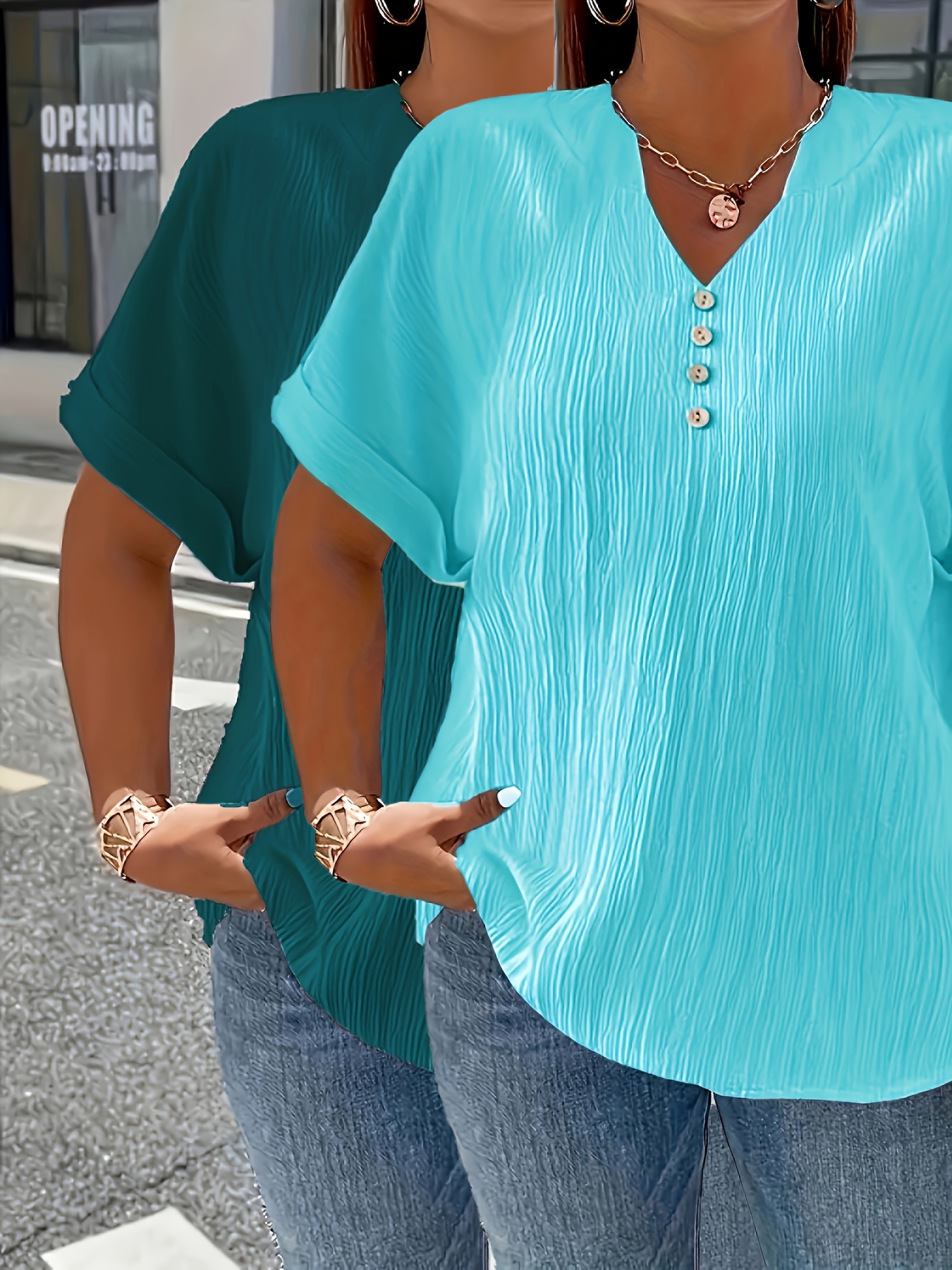 Siddhe Women's Plus Size Tunic Top - 3/4 Sleeve V-Neck Blouse, Lightweight & Flowy For Spring/Summer