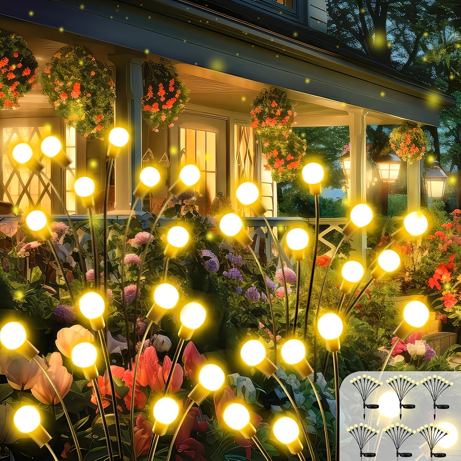 TEMU 12/6/2/1-/48/16/8 Led Solar Garden Lights, Solar Outdoor Lights, , Solar Firefly Lights, Outdoor Landscape Decorative Lights, Yard, Pathway,