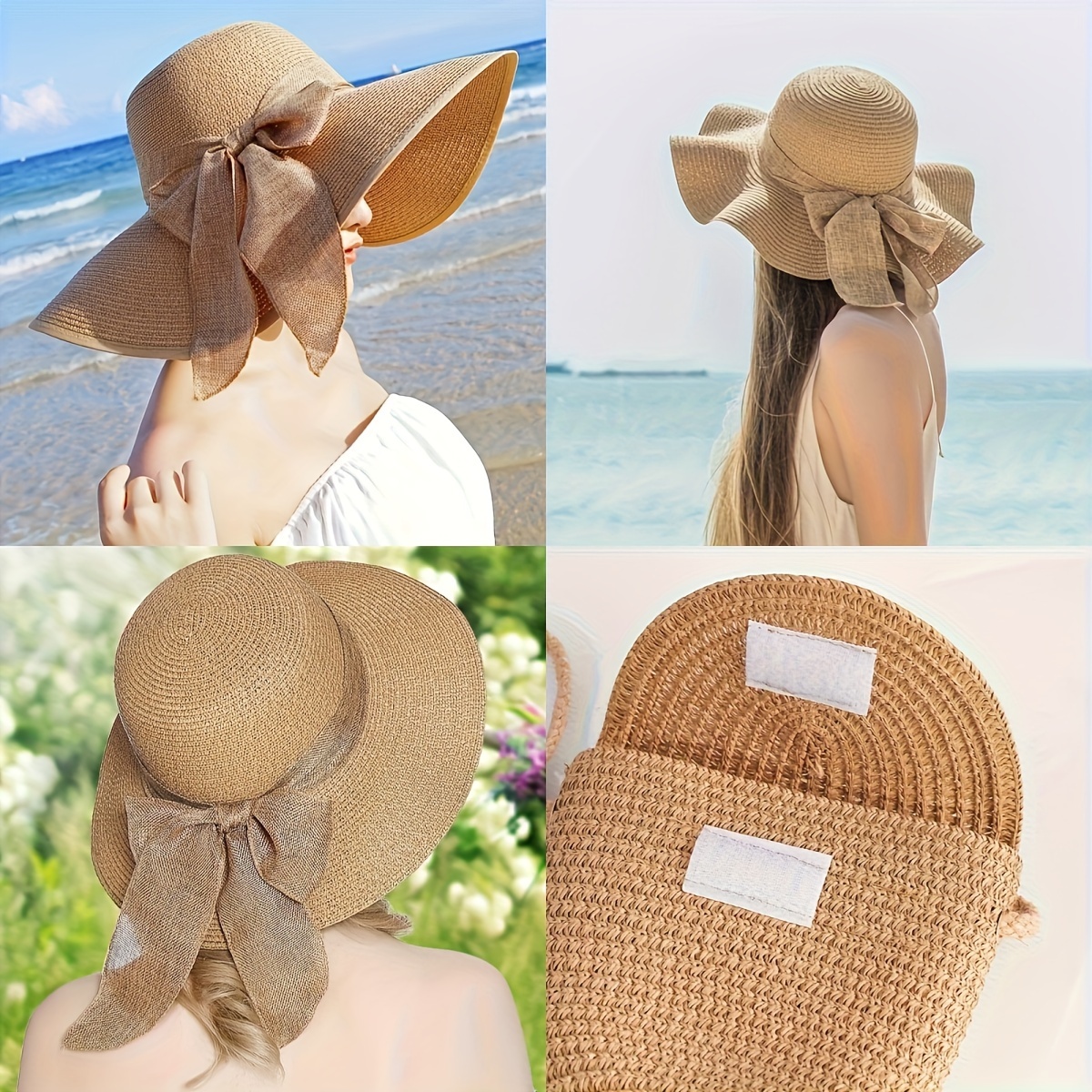 

2 Piece/set Women's Beach Hat Women's Wave Beach Sun Hat And Woven Shoulder Bag Combination, Perfect For Spring/summer Beach Vacations And Outdoors