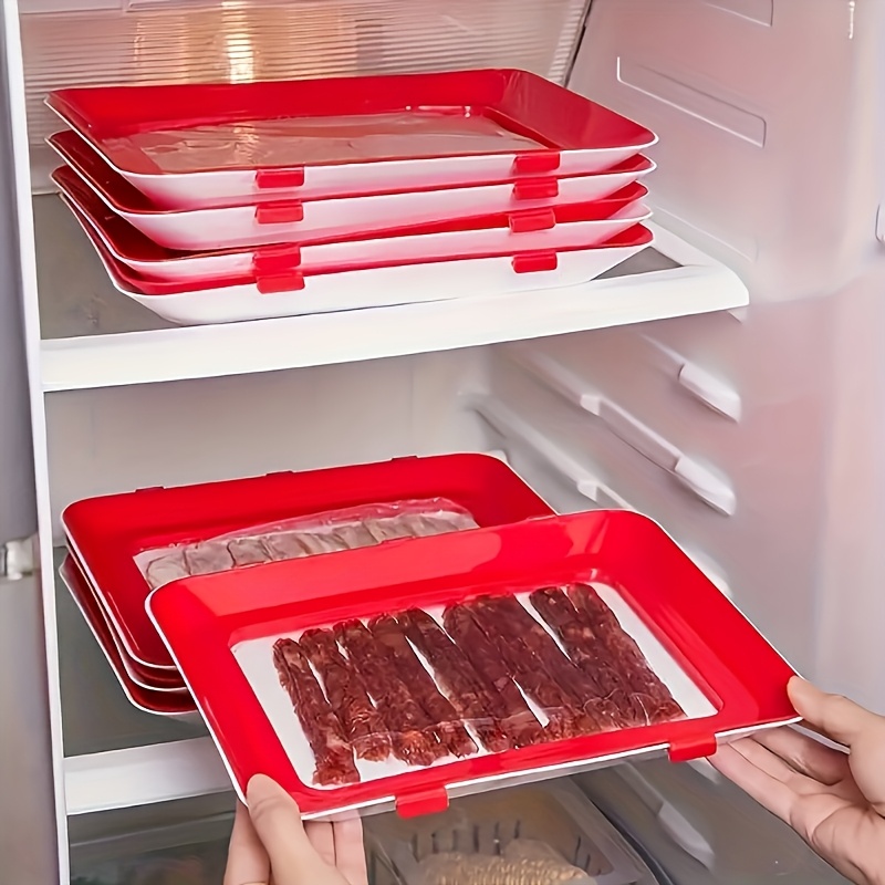6pcs red vacuum storage tray set with lids stackable food preservation containers for refrigerator