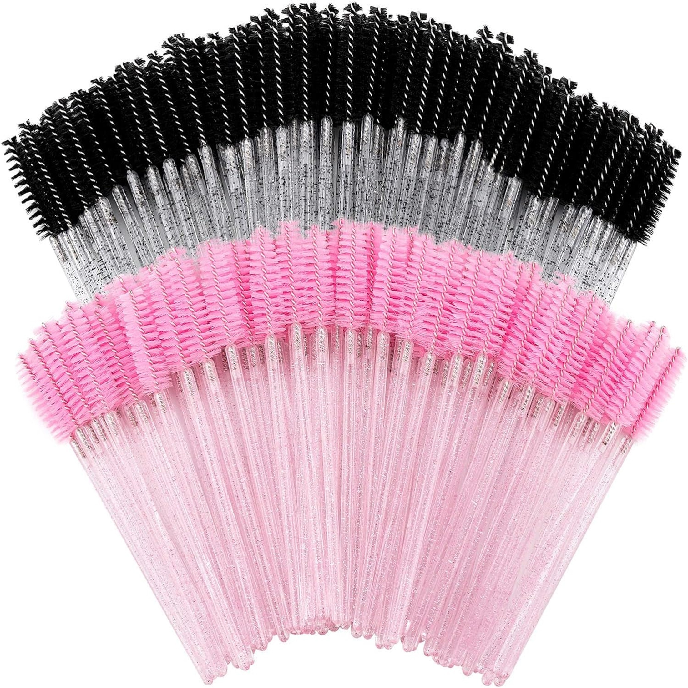 

100pcs Disposable Mascara Wands, Nylon Bristle Eyelash Brush Spoolies, Unscented Eyebrow Extension Applicator With Abs Plastic Rod, Normal Skin Compatible - Pink And Black Wand Set.