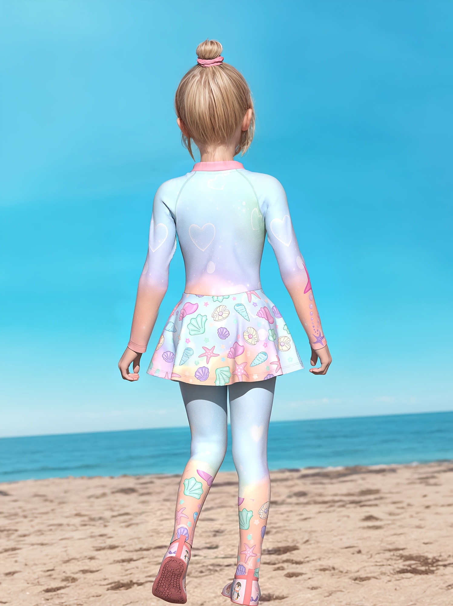 Girls' Modest Long-Sleeve One-Piece Swimsuit