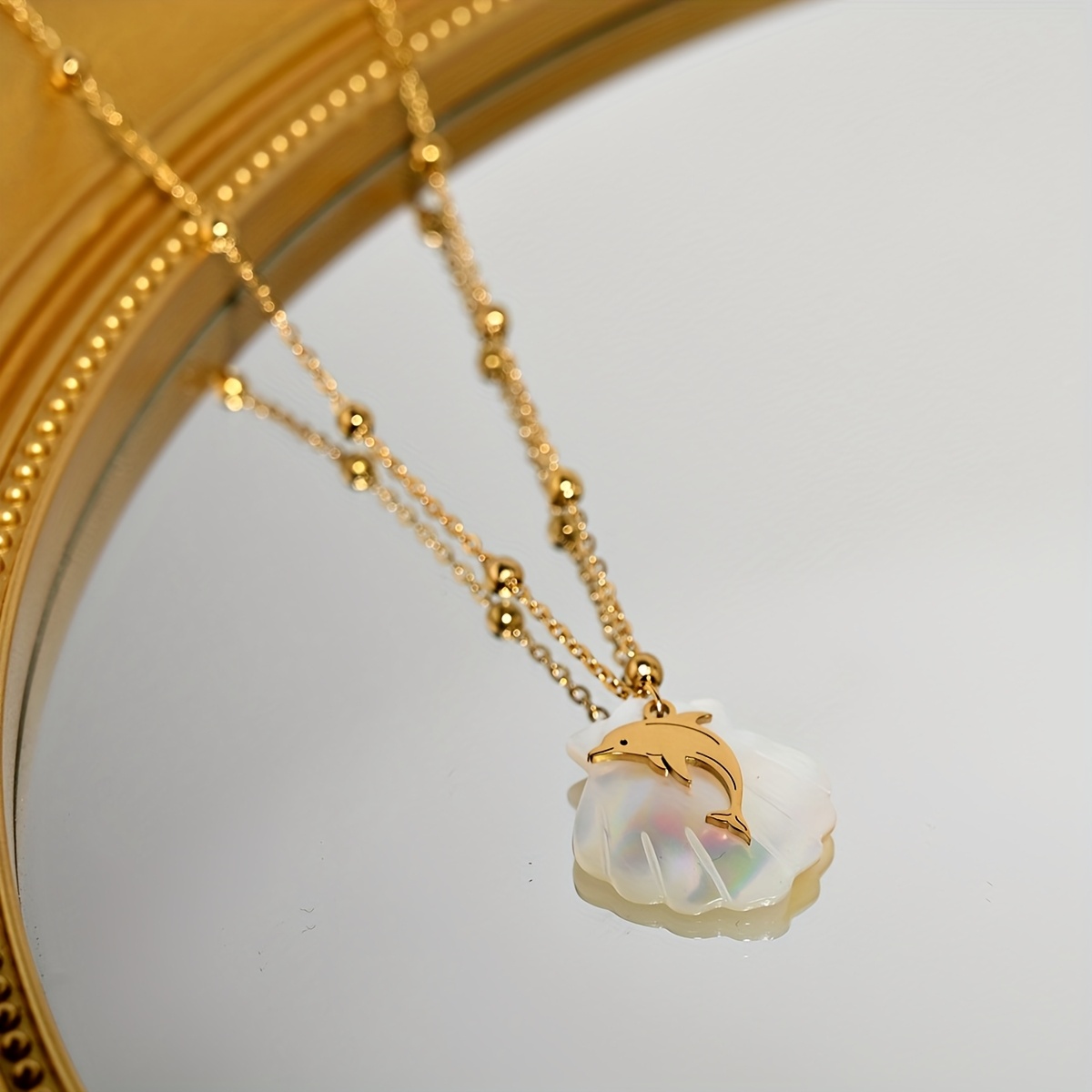 Ocean Series Golden Bead Chain Necklace with Seashell & Devil Fish