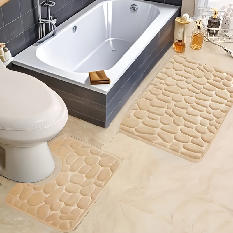 2pcs Memory Foam Non-Slip Bath Mat Set, Geometric Pattern
