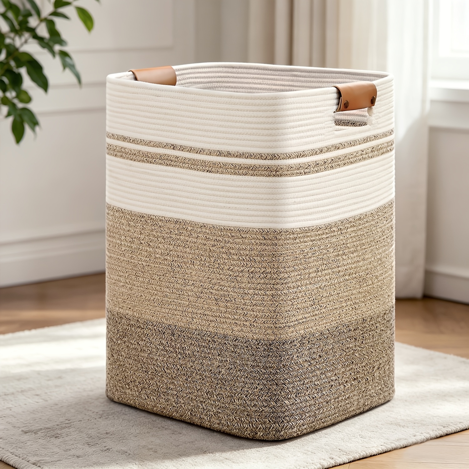 Rectangle Laundry Basket, Large Laundry Hamper with Handles, Blanket Basket for Living Room, Woven Decorative Storage Basket for Clothes, Gradient Yellow, Shelf Baskets