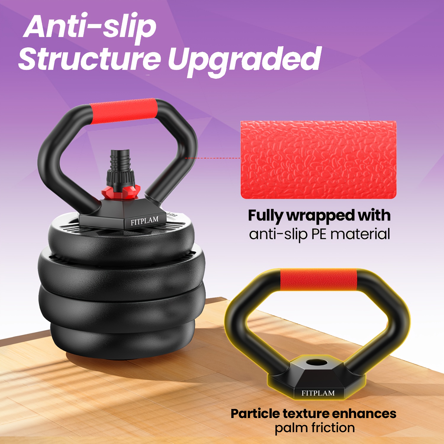 FEIERDUN 20-90lbs Adjustable Dumbbell Set - 4-in-1 Convertible Free Weights for Home Gym | Barbell/Kettlebell/Push-Up Stand with Secure Locking Nut, Black, Red