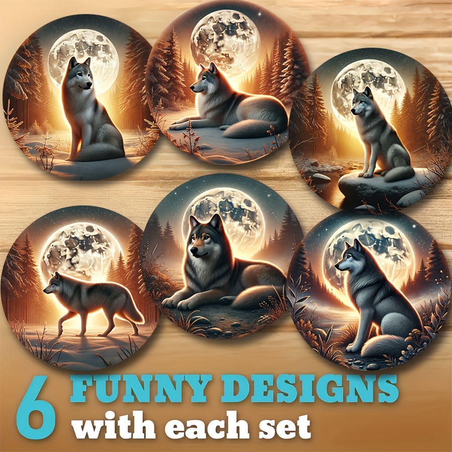 TEMU 6pcs Set Of Wolf Silhouette Wooden Coasters, Heat-resistant Drink Mats, Suitable For Teacups And Coffee Mugs, Ideal For Home, Office, And Cafes,