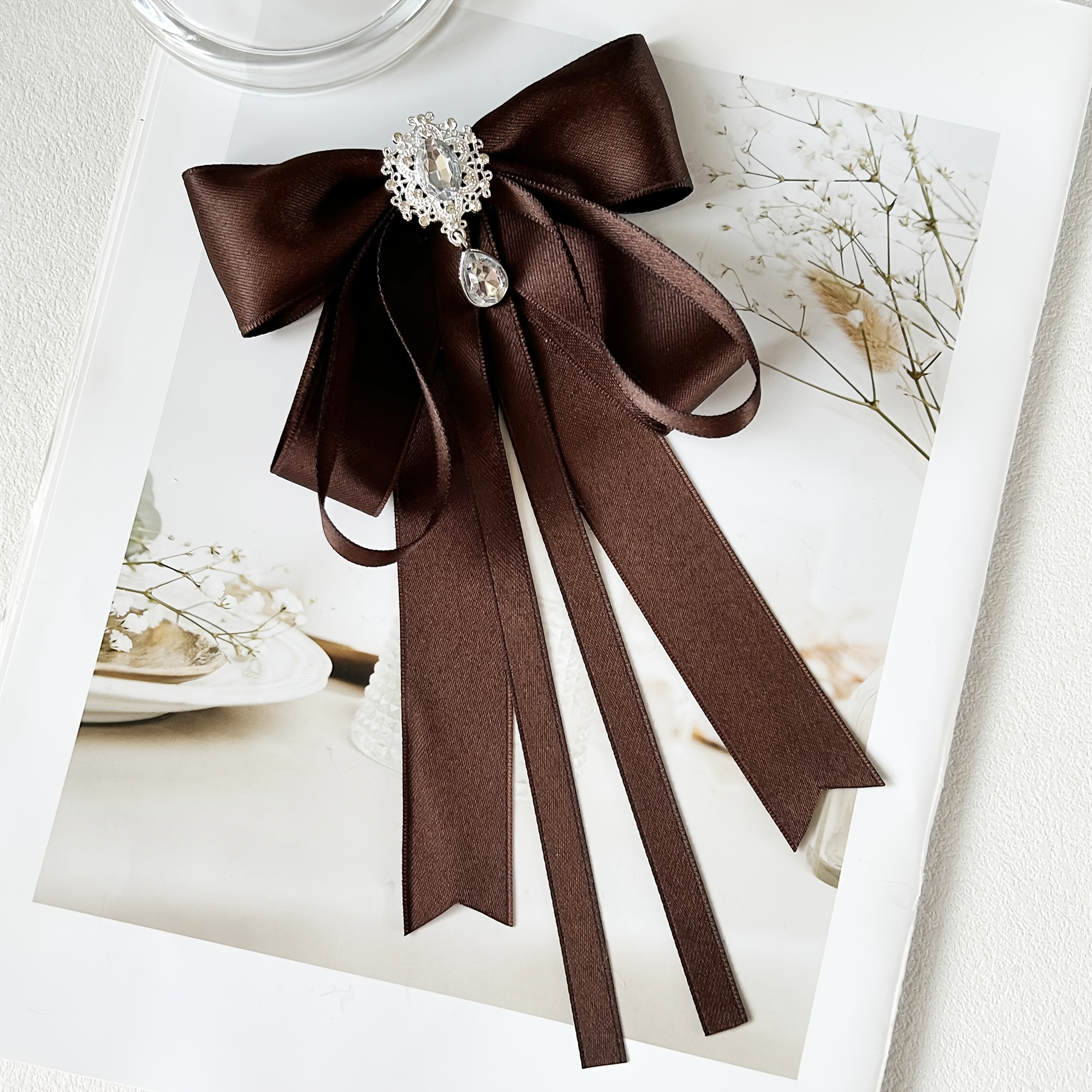 TEMU 1pc Ladies' Elegant And Academic Style Crystal Decor Additions, Bow Ribbon Pin, Perfect For Daily , Banquets, Graduation Ceremonies, And Any