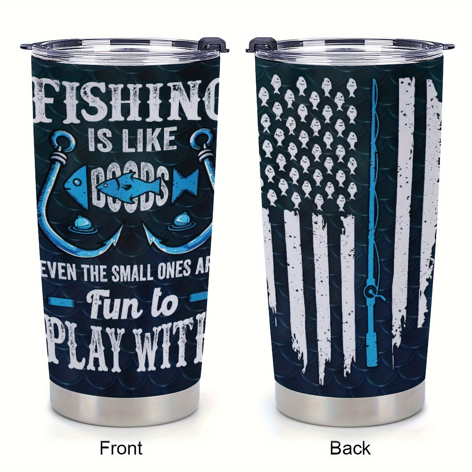 1pc Fishing Pattern Tumbler With Lid 20Oz Stainless Steel, American Flag  Fishing Mug, Fisherman Cup, Fishing Birthday Gifts For Men