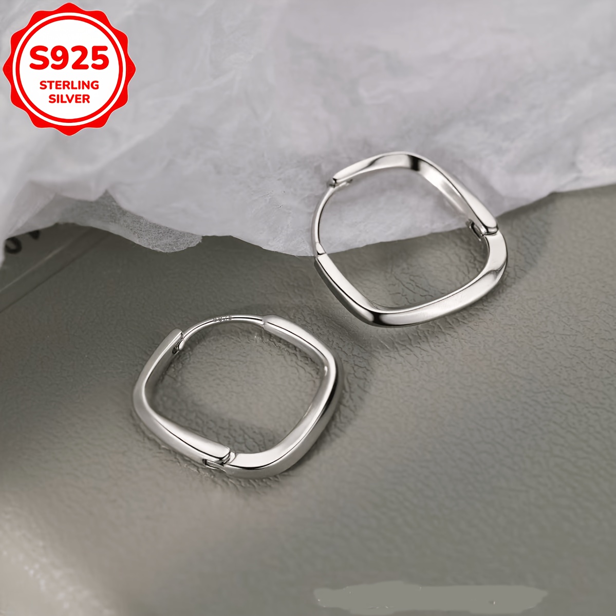 Women's S925 Minimalist Geometric Square Hoop Earrings
