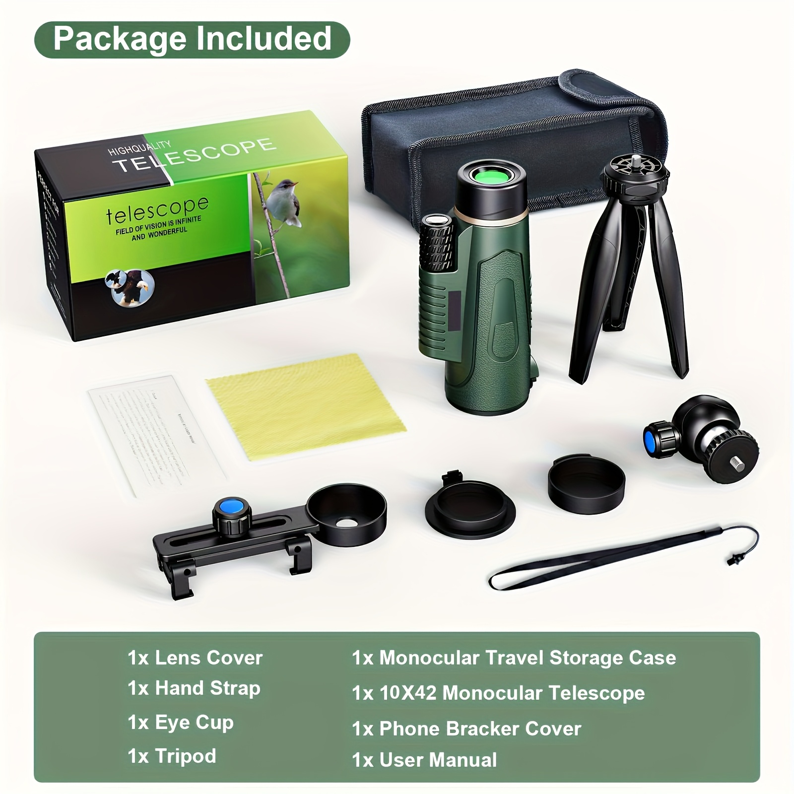 Télescope Monoculaire pour Smartphone, 12X42 HD Telescope Monoculaire
