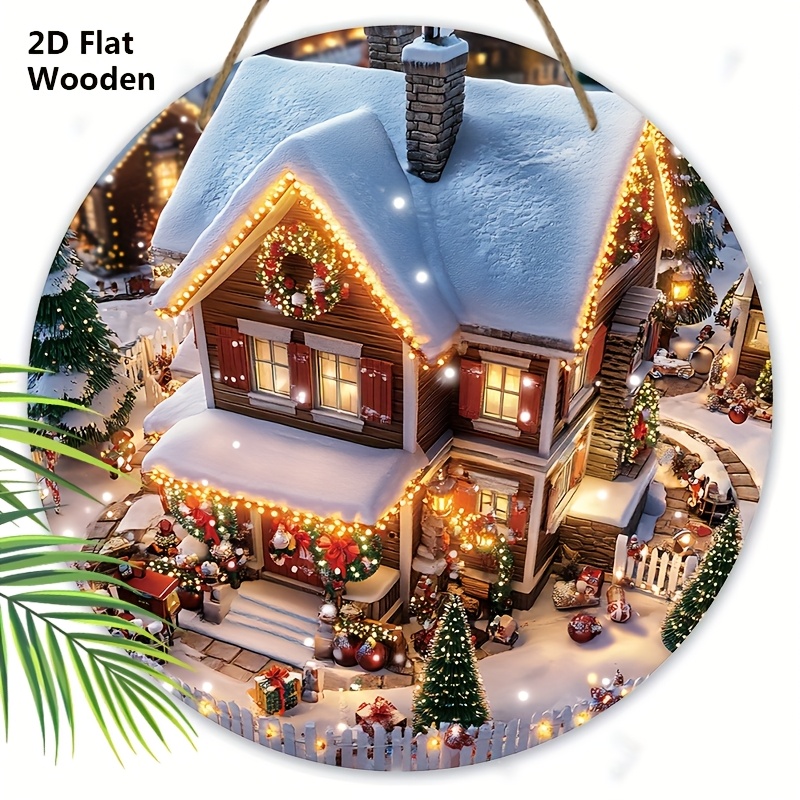Image of 2d Flat, 1pc, 7.87in Wooden Christmas Sign With - Decorative Plaques For Front Door, Porch, Wall Hanging Decor - Ideal Christmas Decoration
