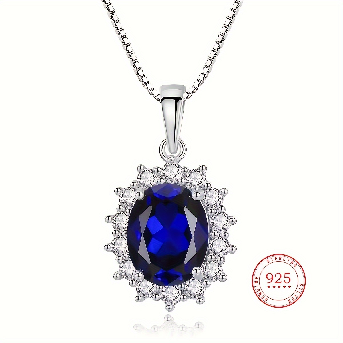 

925 Silver Blue Artificial Synthetic Gemstone Inlaid Pendant Necklace 3.37g